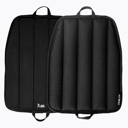 Black soft weight vest plates with a visible brand logo on a white background